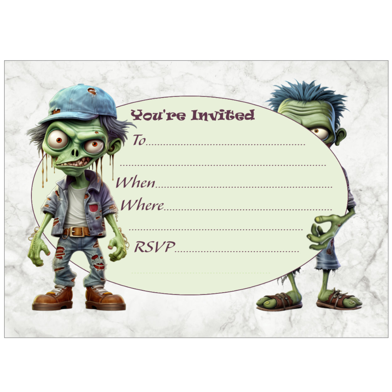 Funny Zombies Birthday Party Invitations - Pack of 10