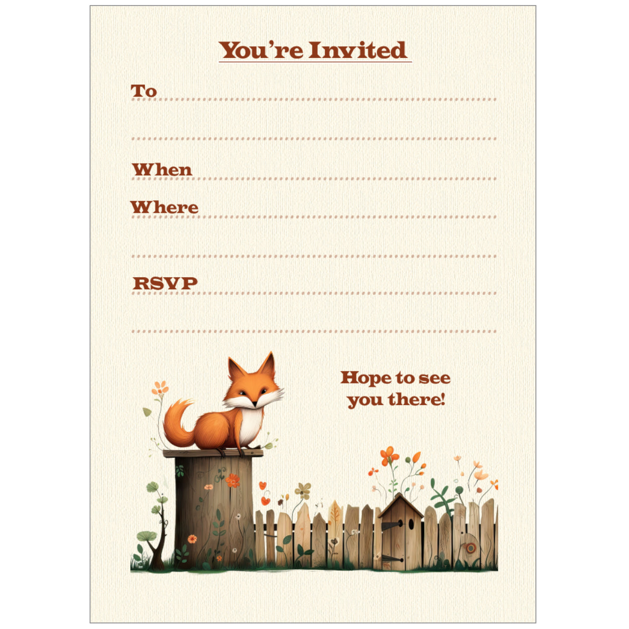 Fox Birthday Party Invitations - Pack of 10
