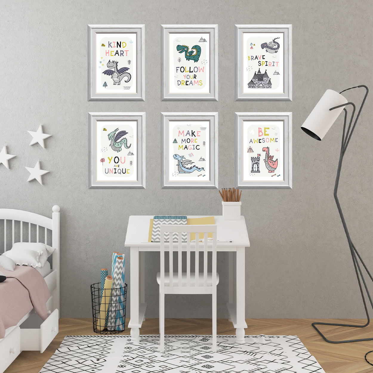 Set Of 6 Fun Kids Dragon Art Prints