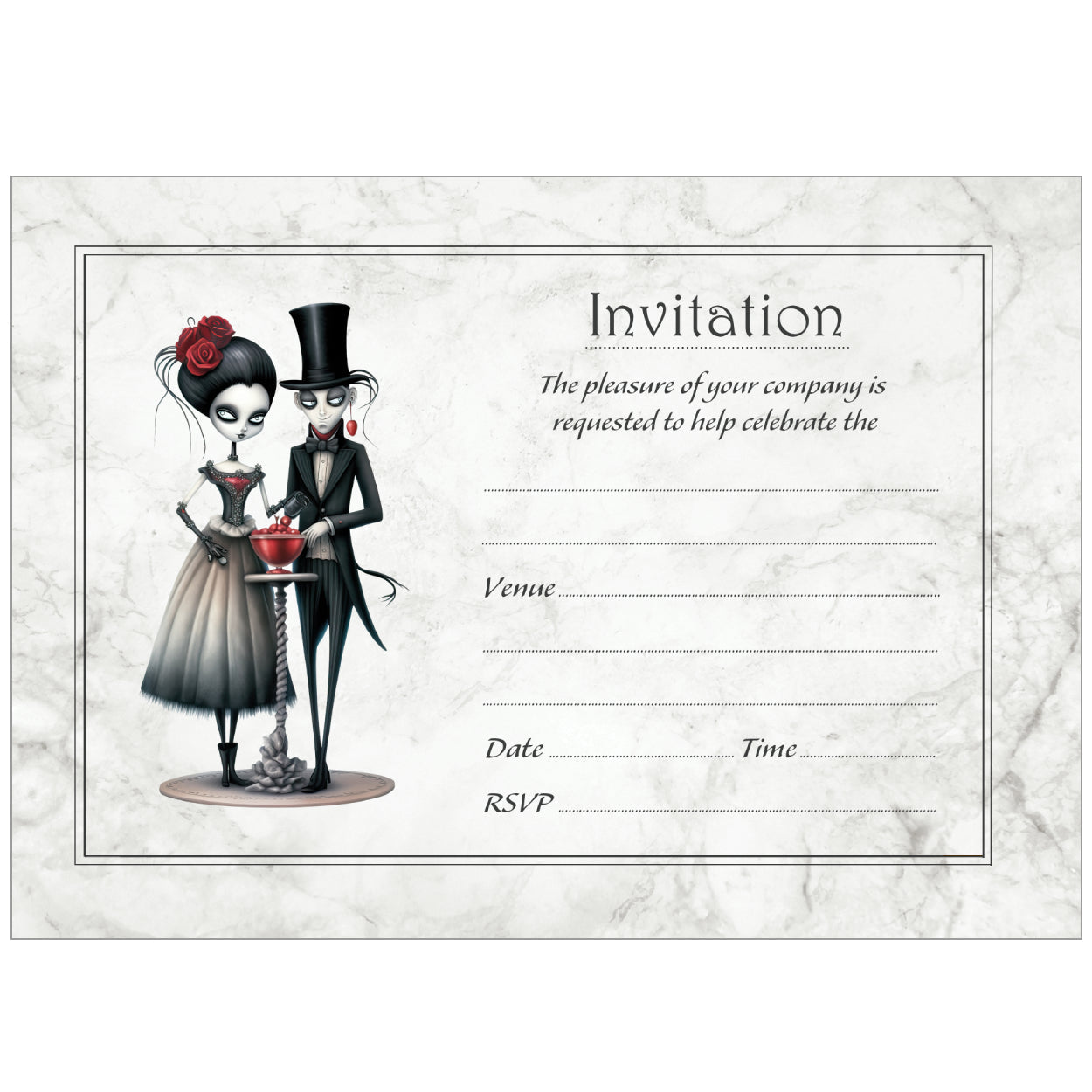 Elegant Goth Couple Party Invitations - Pack of 10