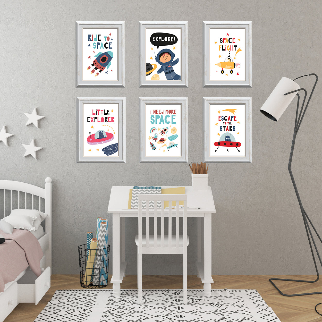 Set Of 6 Fun Kids Space Adventure Art Prints