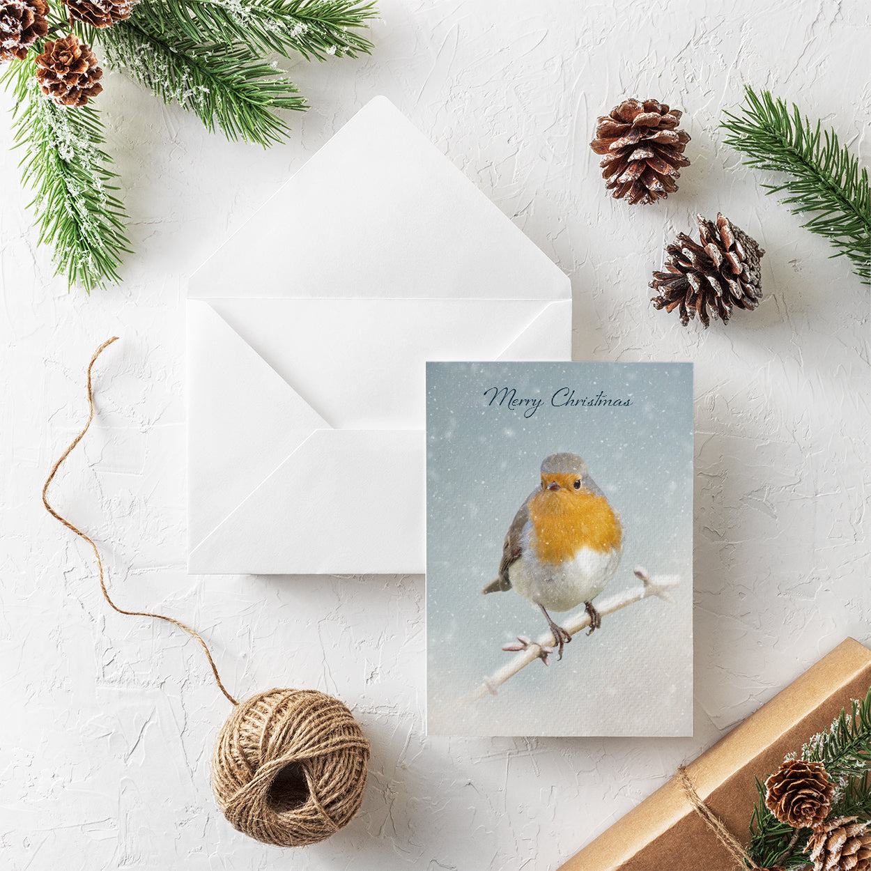 20 Blank Xmas Winter Robin Greeting Cards - Pack X05