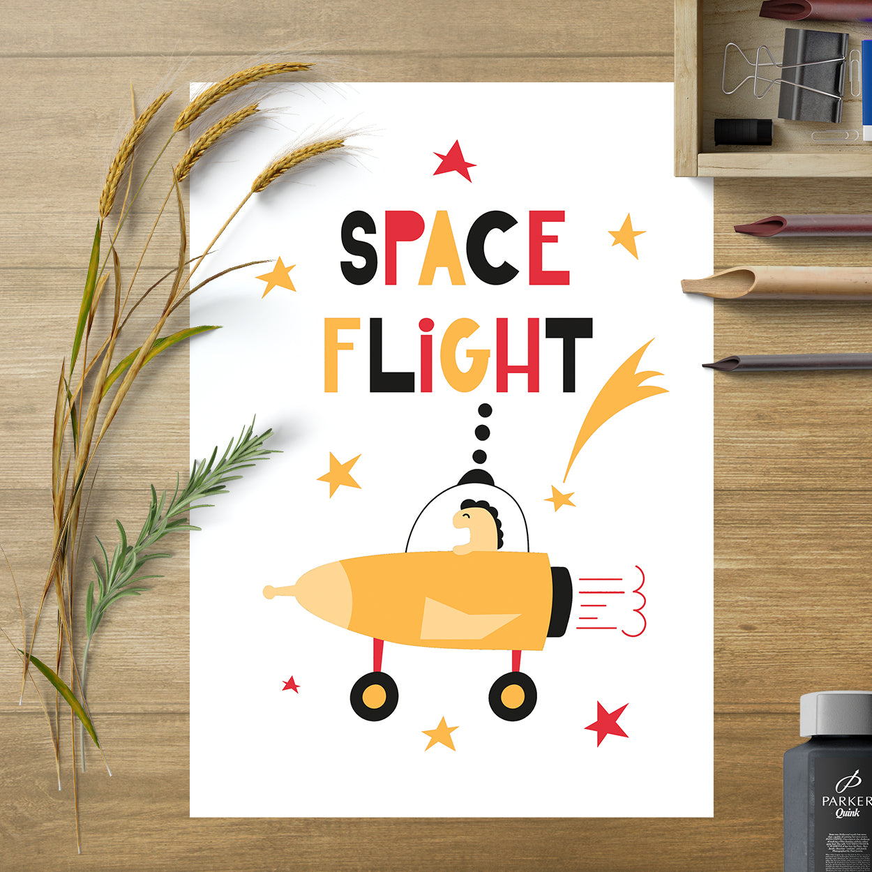 Set Of 6 Fun Kids Space Adventure Art Prints