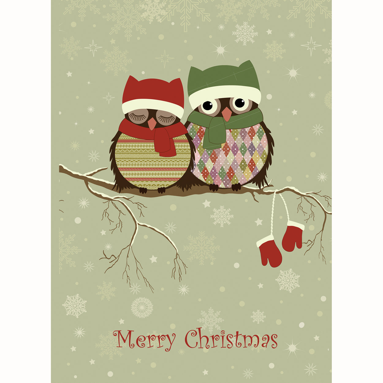 20 Blank Vintage Xmas Owls Greeting Cards - Pack X01