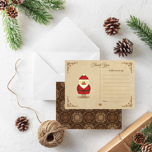 Vintage Santa Christmas Thank You Note Cards - Pack of 10