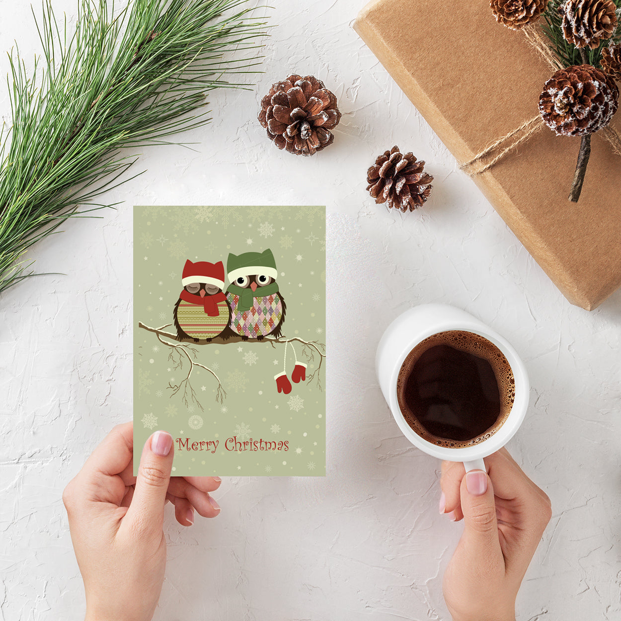 20 Blank Vintage Xmas Owls Greeting Cards - Pack X01