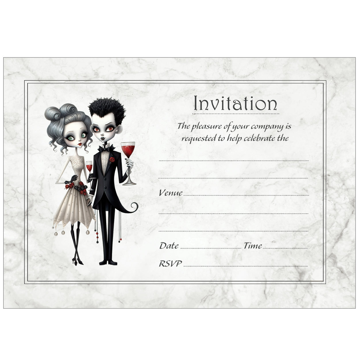 Cute Goth Couple Party Invitations - Pack of 10