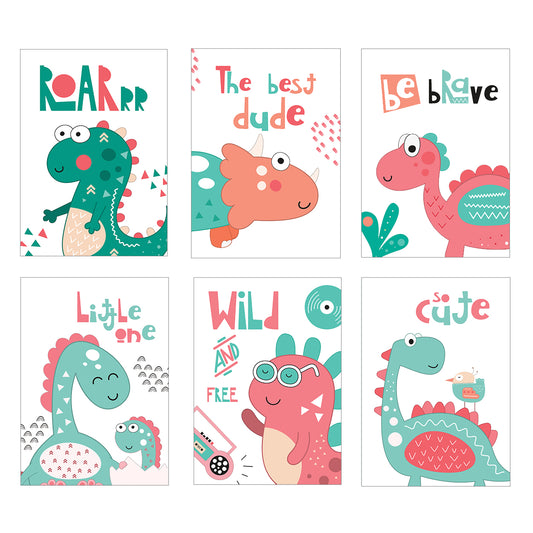 Set Of 6 Fun Little Dino Art Prints