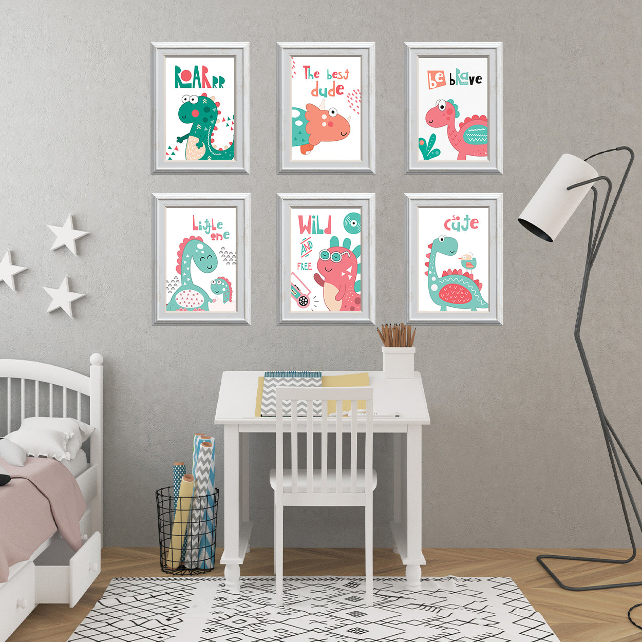 Set Of 6 Fun Little Dino Art Prints