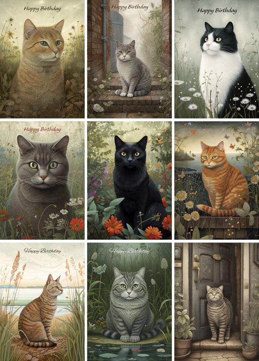 Nine Cats Greeting Cards - Pack A10