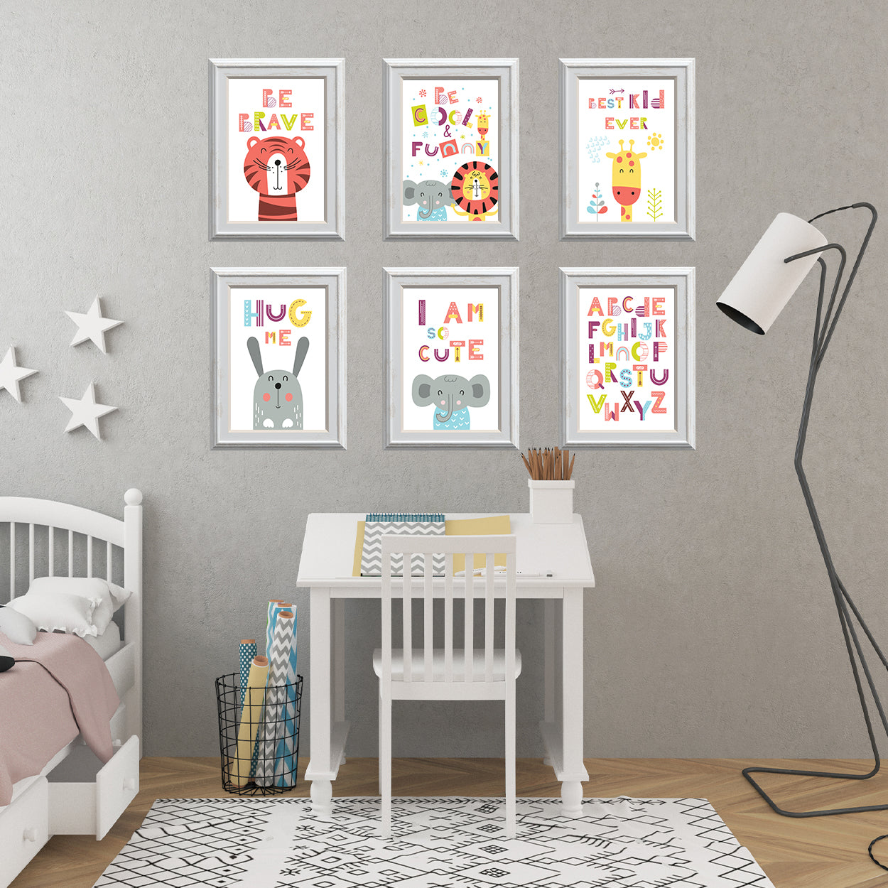 Set Of 6 Fun Jungle Animal Kids Bedroom Art Prints