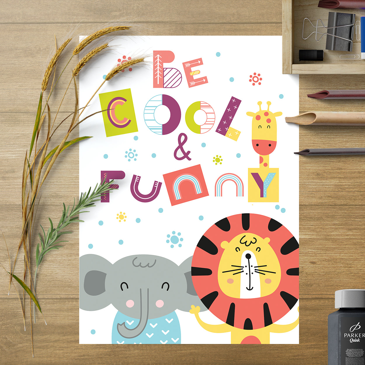 Set Of 6 Fun Jungle Animal Kids Bedroom Art Prints