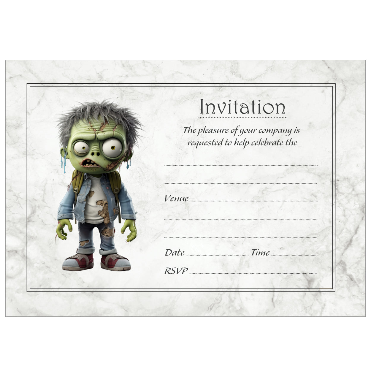 Zombie Boy Birthday Party Invitations - Pack of 10
