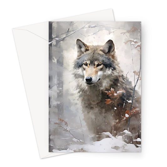 Wolf Winter Woods Xmas Greeting Card