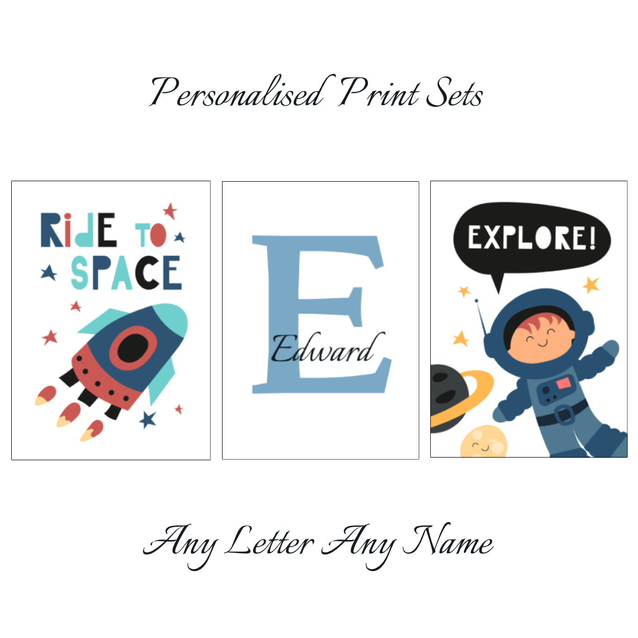 Space Prints - Set Of 3 - Personalised With Any Name