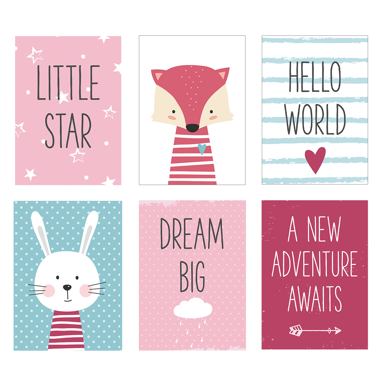 Set Of 6 Fun Baby Girls Art Prints