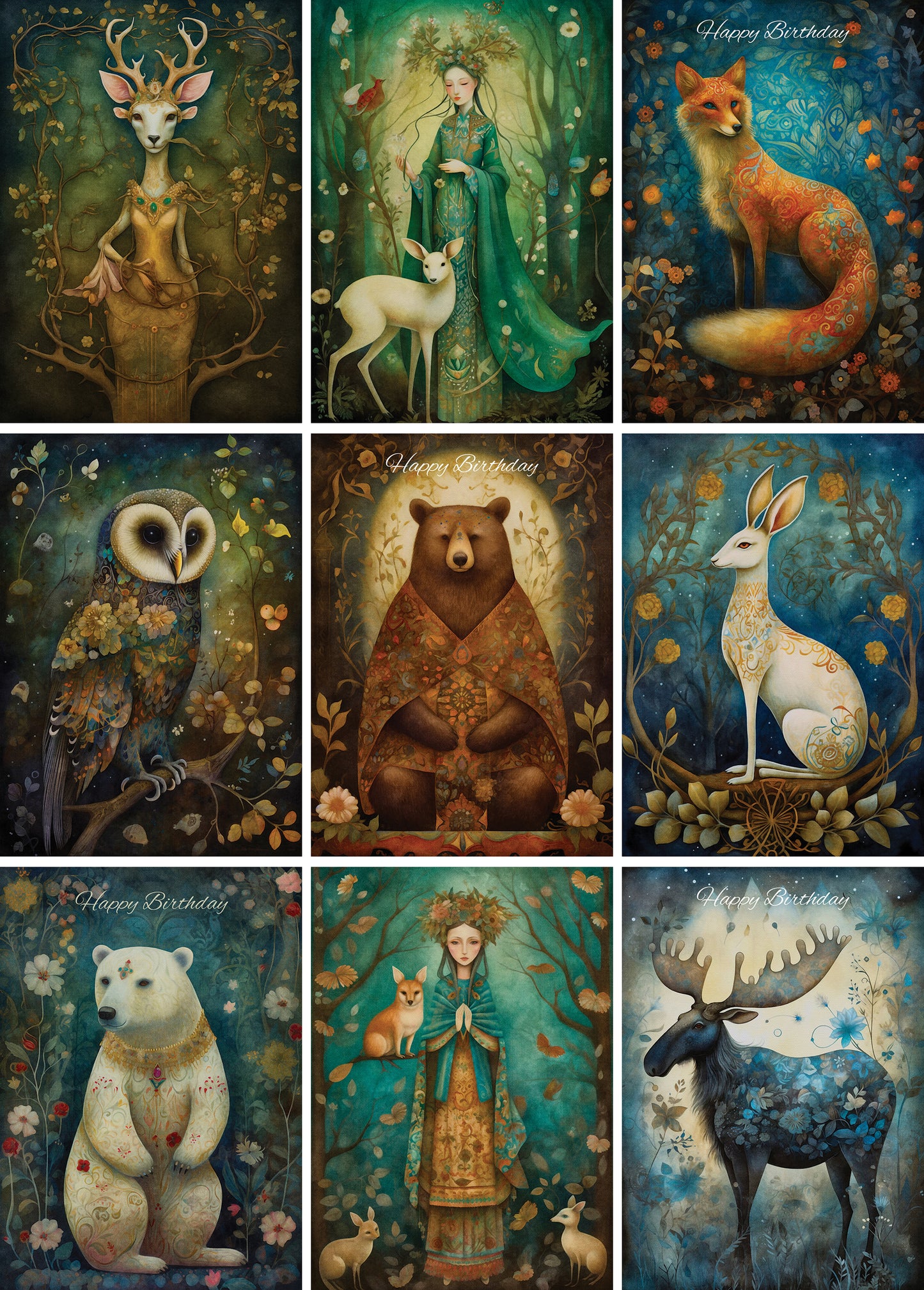 Nine Magical Forest Greeting Cards - Pack A15