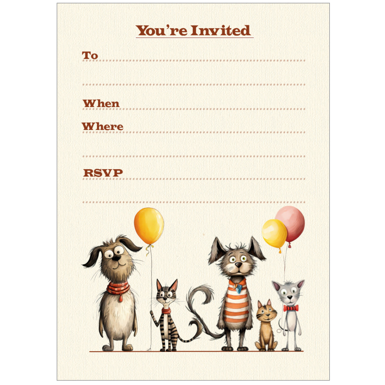 Dogs And Cats Birthday Party Invitations - Pack of 10