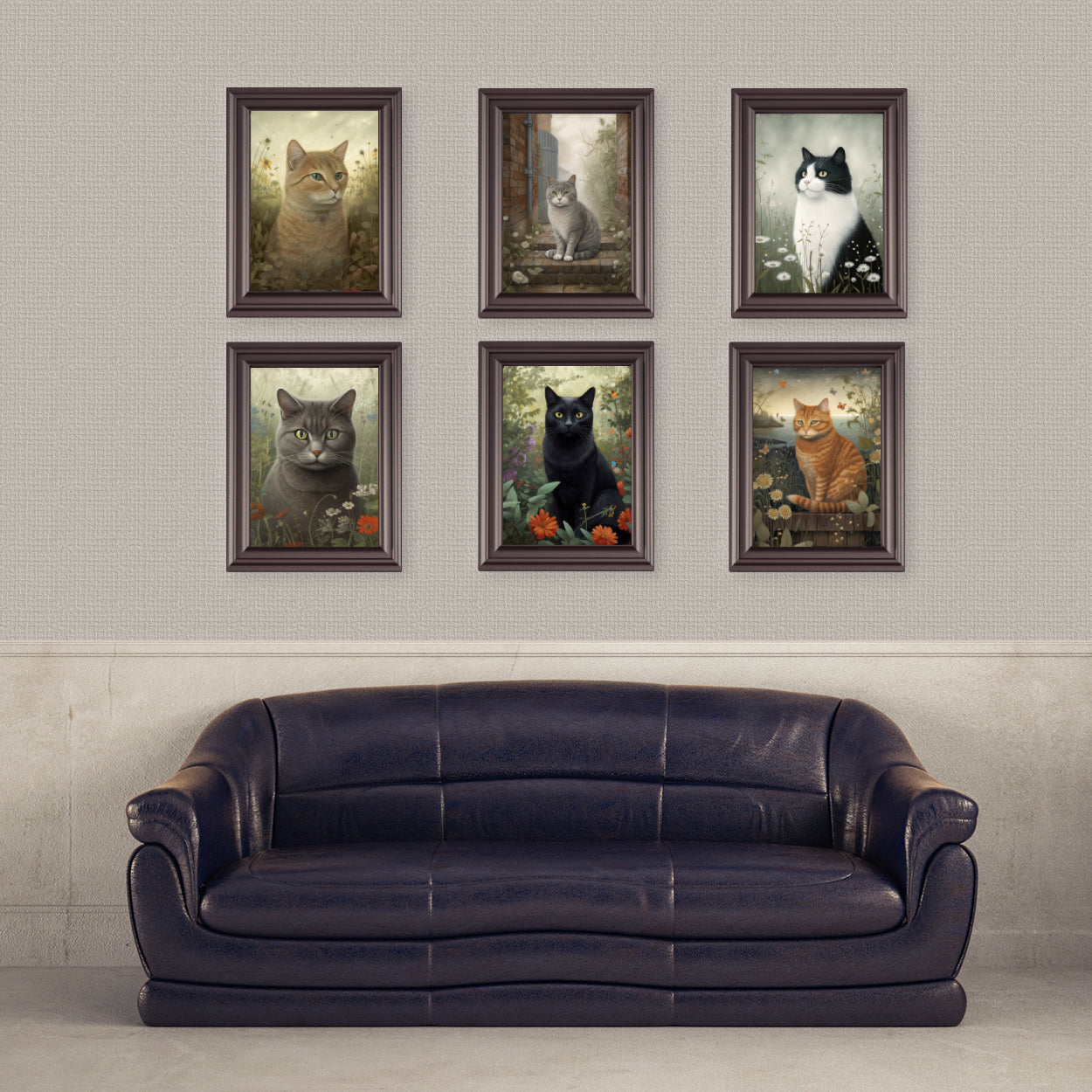 Set Of 6 Cat Prints