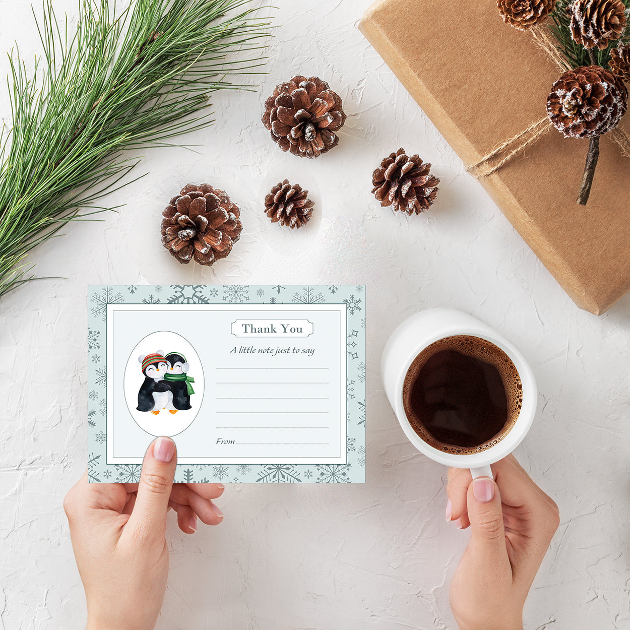 Fun Penguins Christmas Thank You Note Cards With White Envelopes - Pack of 20