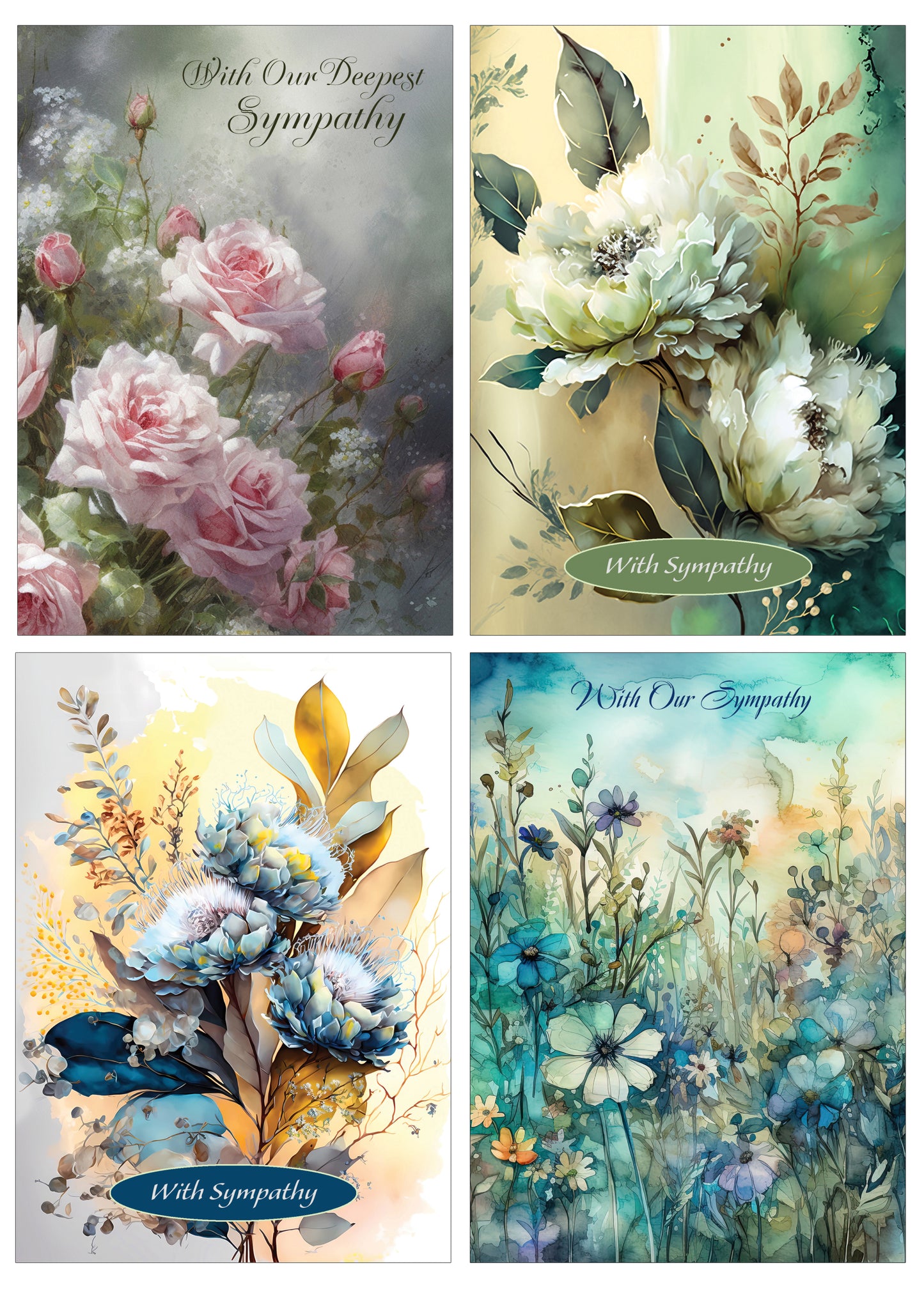Four Large A5 Sympathy Cards - Pack 411