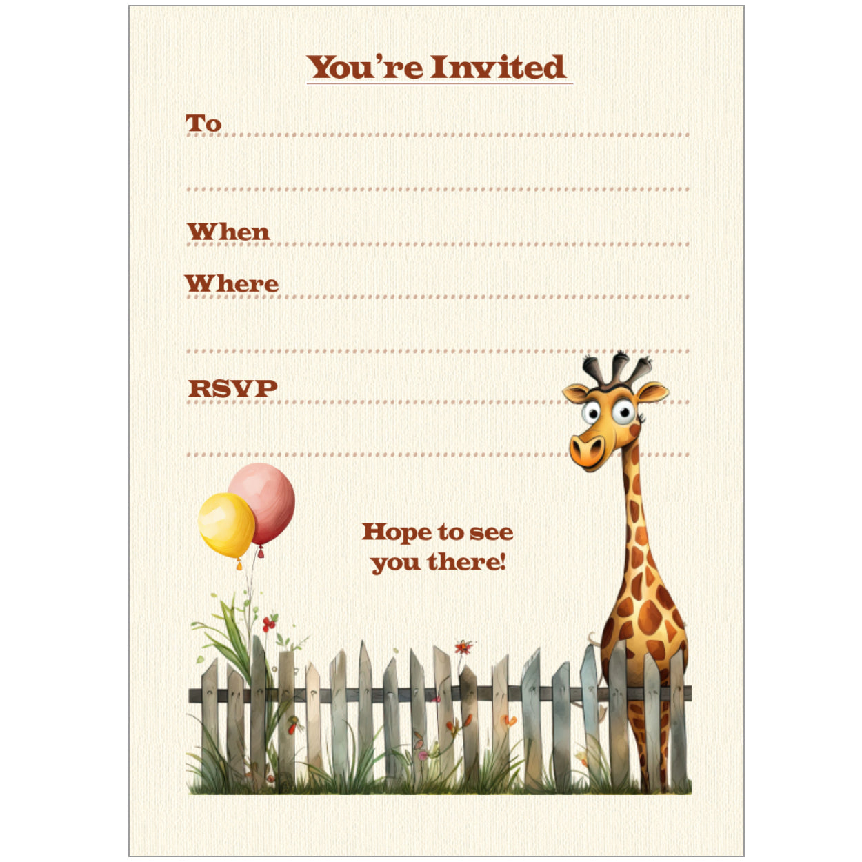 Giraffe Birthday Party Invitations - Pack of 10