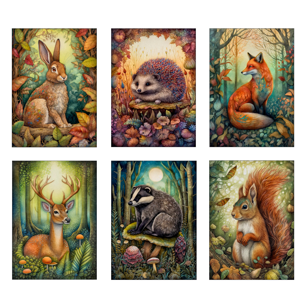 Set Of 6 Forest Animals Prints