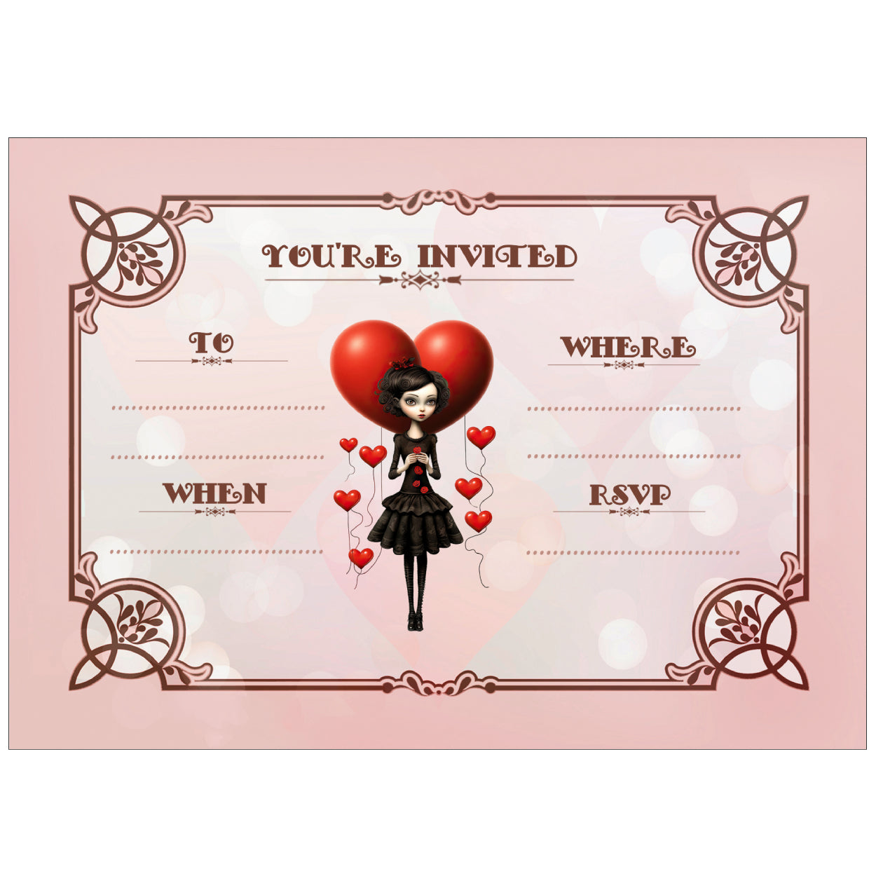 Pink Goth Girl Birthday Party Invitations - Pack of 10