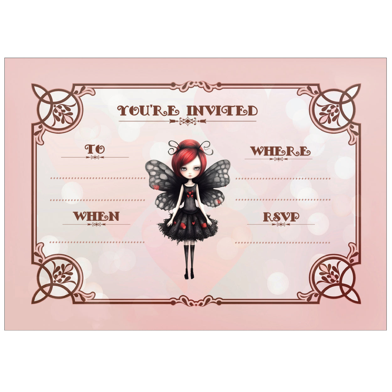 Fairy Goth Birthday Party Invitations - Pack of 10