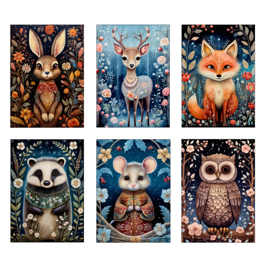 Set Of 6 Folk Art Animal Prints
