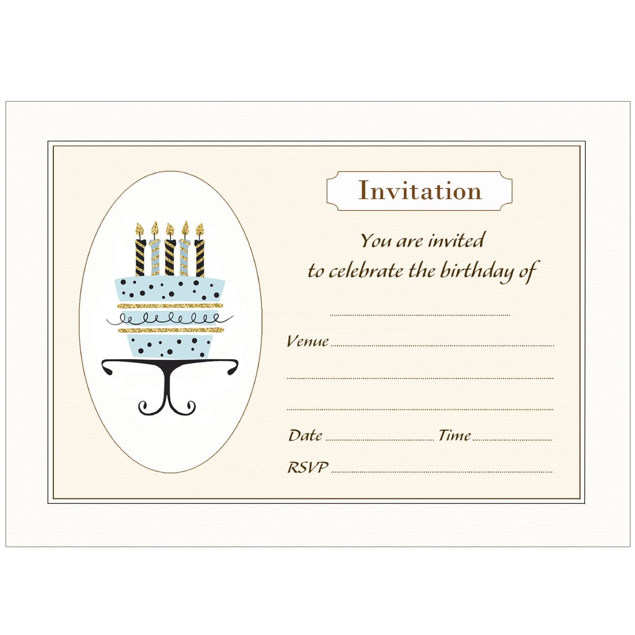 Blue Cake Birthday Invitations - Pack of 10