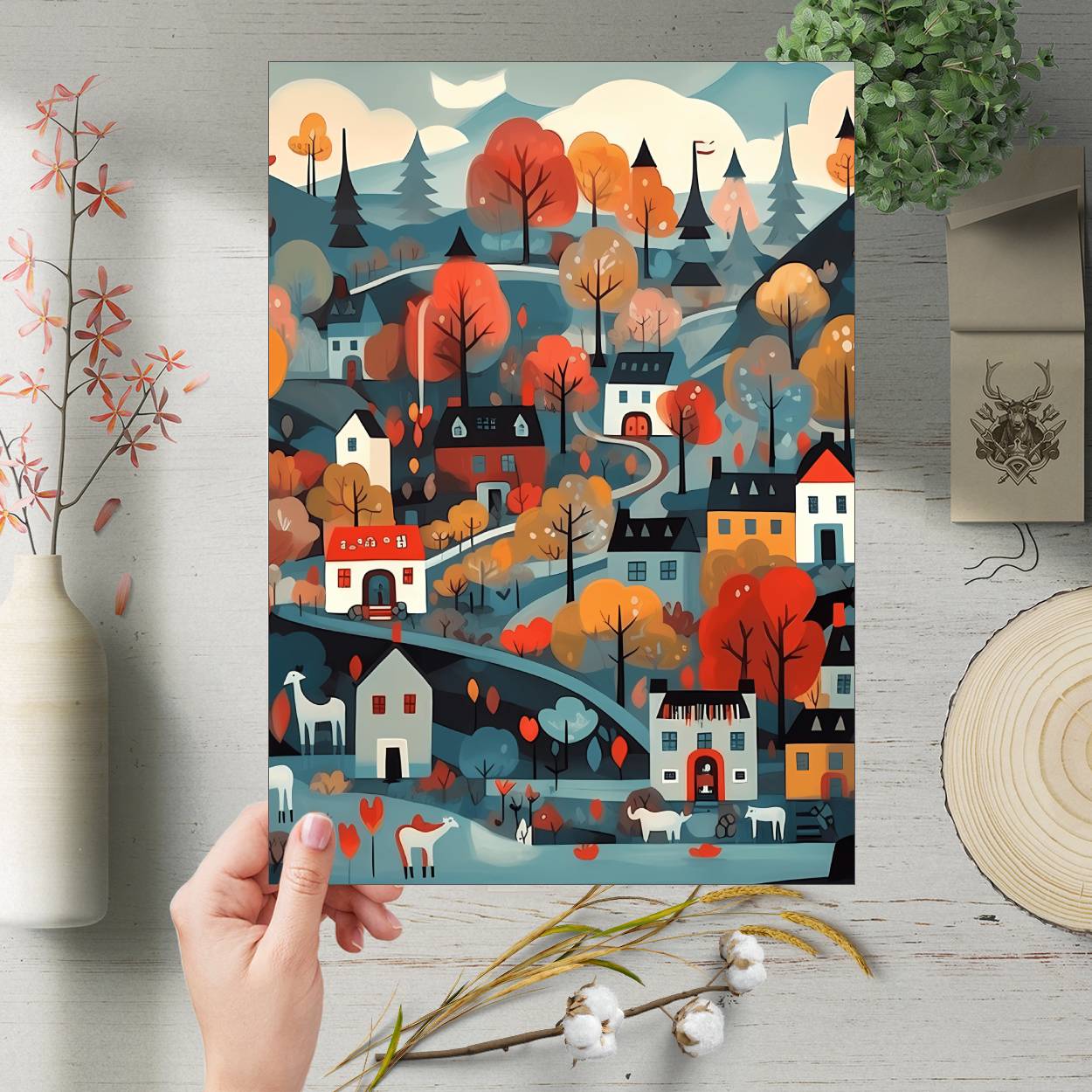 Set Of 6 Scandi Village Prints