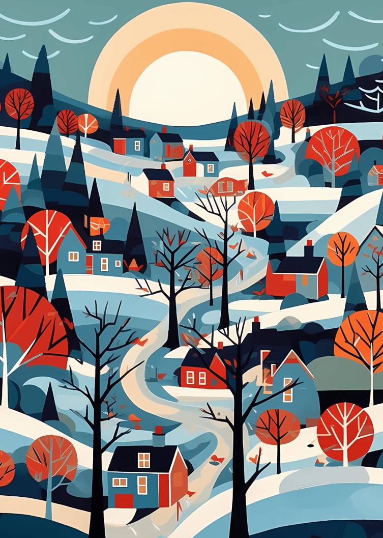 Set Of 6 Scandi Village Prints