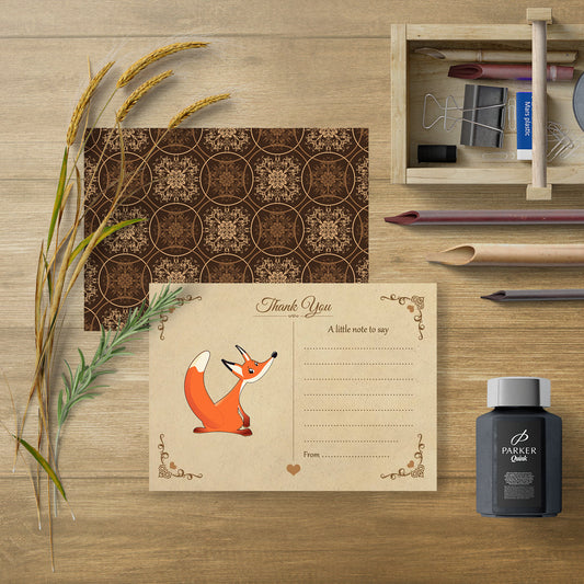 Vintage Fox Thank You Note Cards - Pack of 10