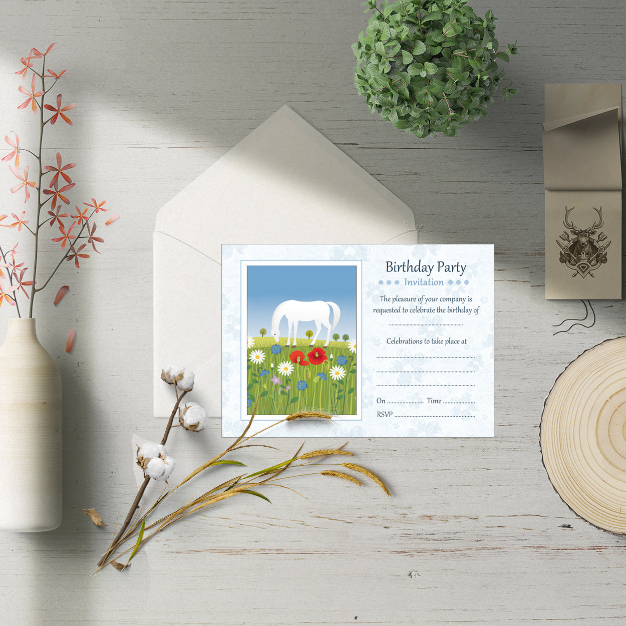 White Horse Birthday Party Invitations - Pack of 10