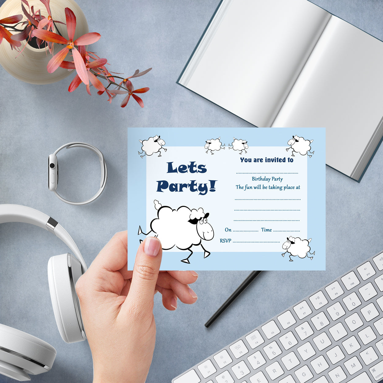 Sheep Birthday Party Invitations - Pack of 10