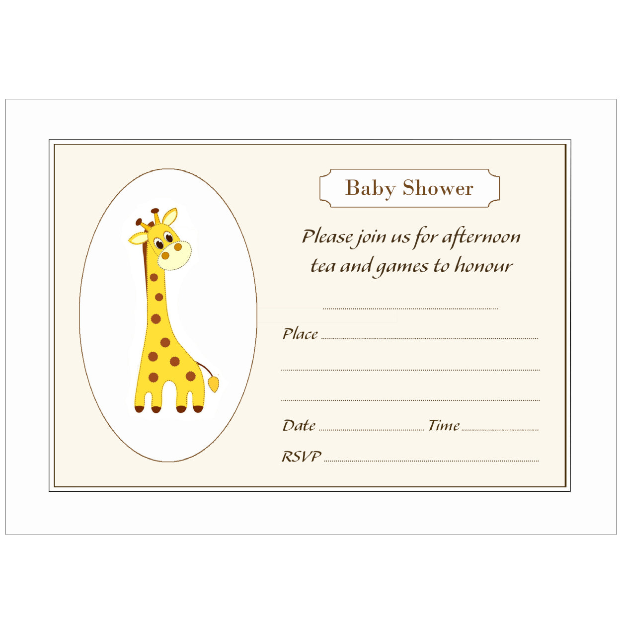Giraffe Baby Shower Invitations - Pack of 10