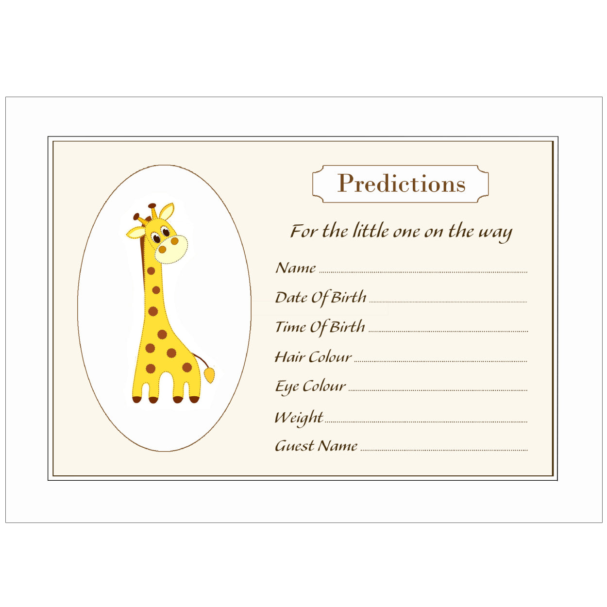 Giraffe Baby Prediction Cards - Pack of 15