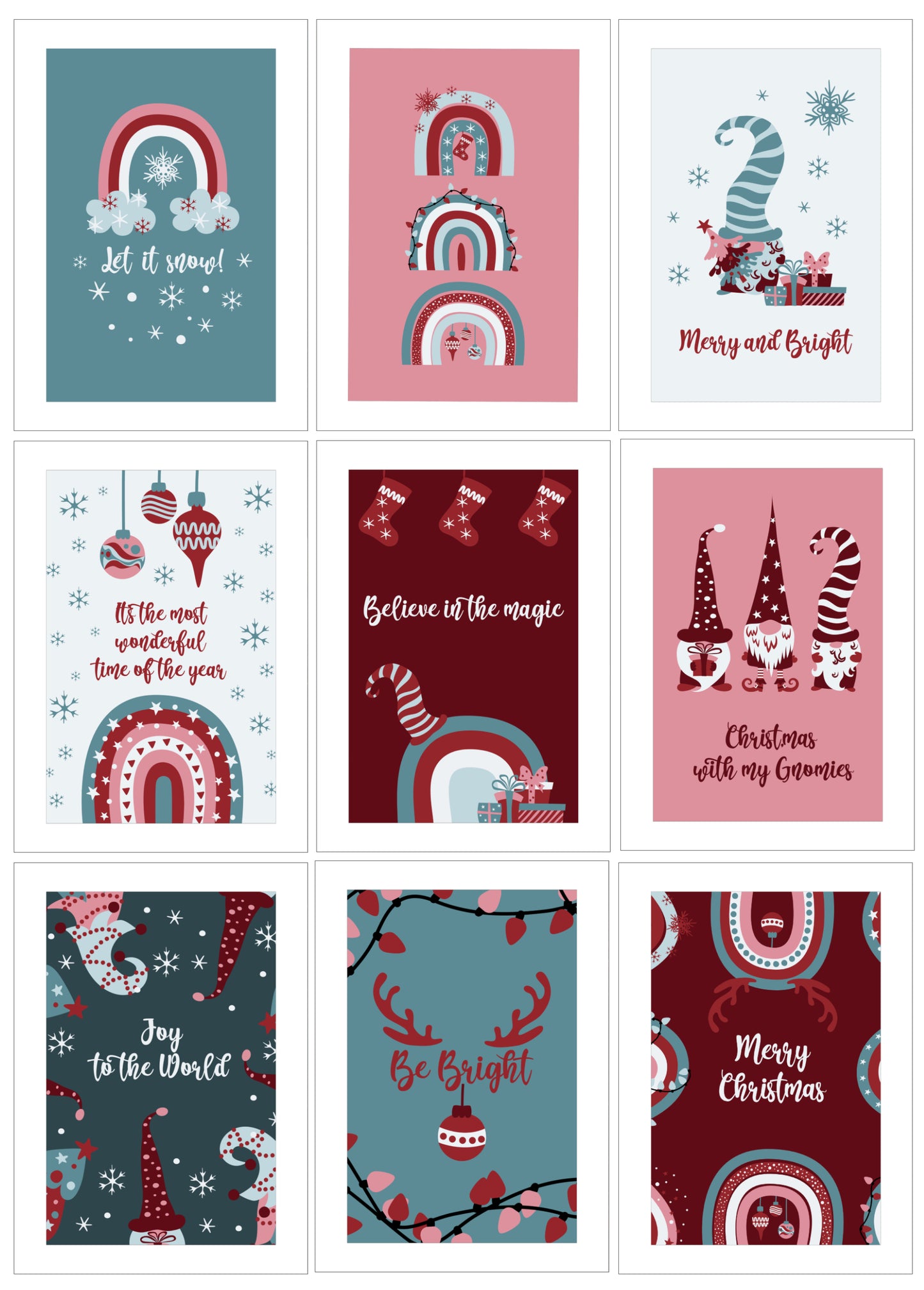Pack Of 9 Cute Xmas Cards