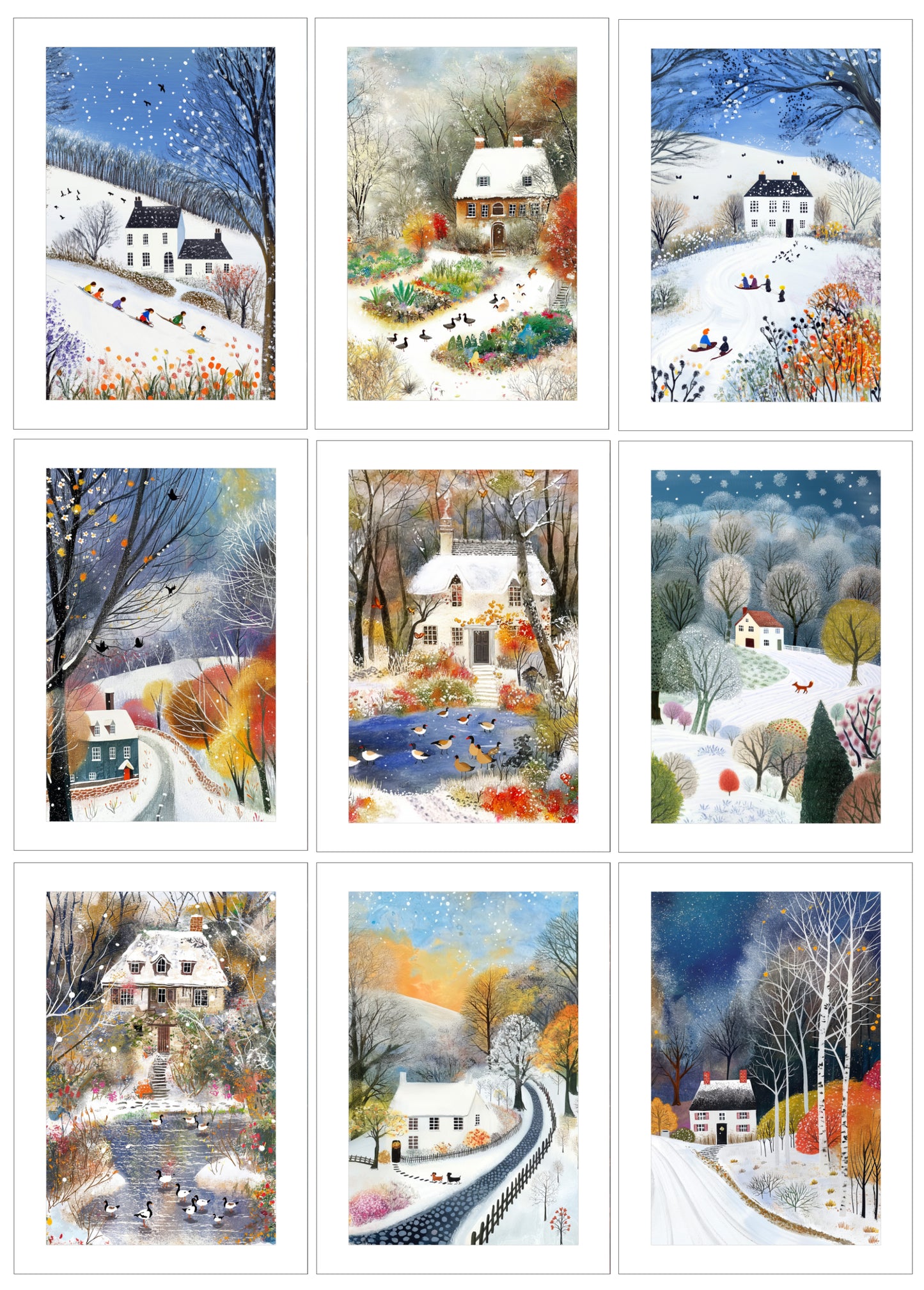Pack Of 9 Art Xmas Cards