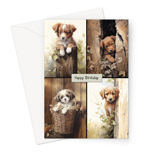 Four Birthday Puppies Greeting Card