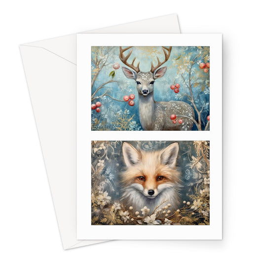 Arty Nature Fox And Deer Christmas Greeting Card