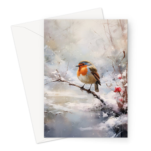 Woodland Winter Robin Xmas Greeting Card