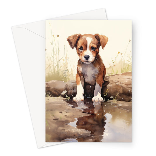 In A Puddle Puppy Greeting Card