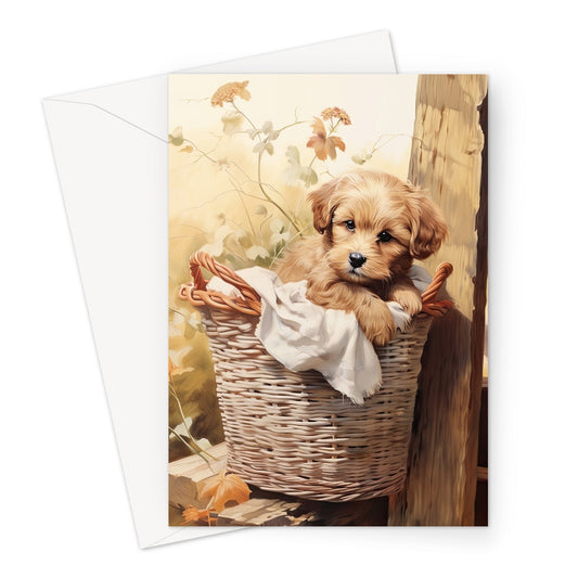 Cute Basket Spaniel Puppy Greeting Card