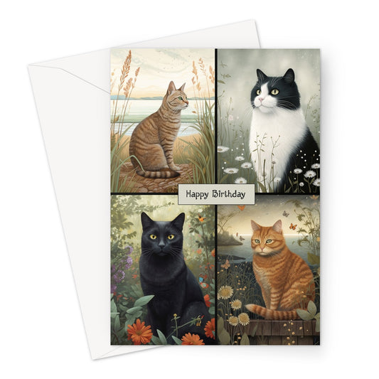Four Country Cats Greeting Card