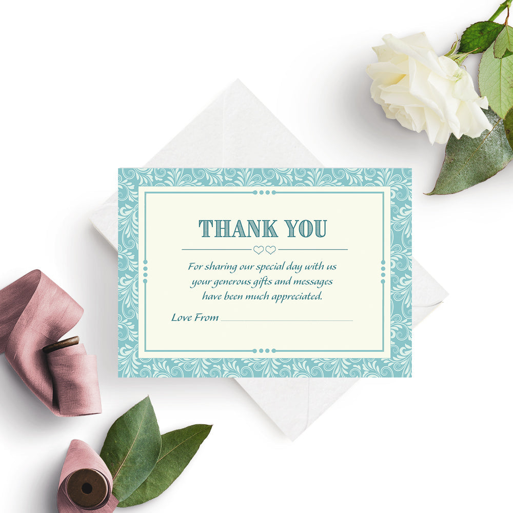 Classic Blue Wedding Thank You Note Cards - Pack of 10