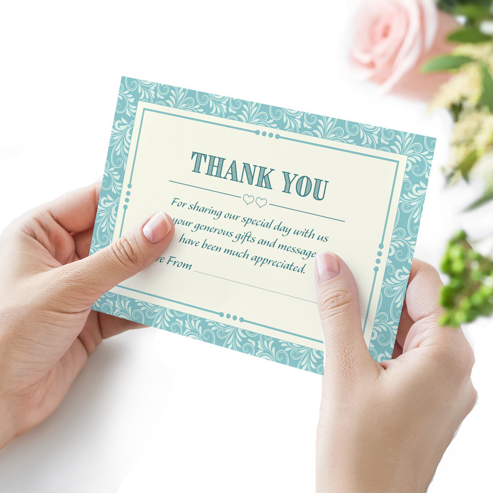 Classic Blue Wedding Thank You Note Cards - Pack of 10