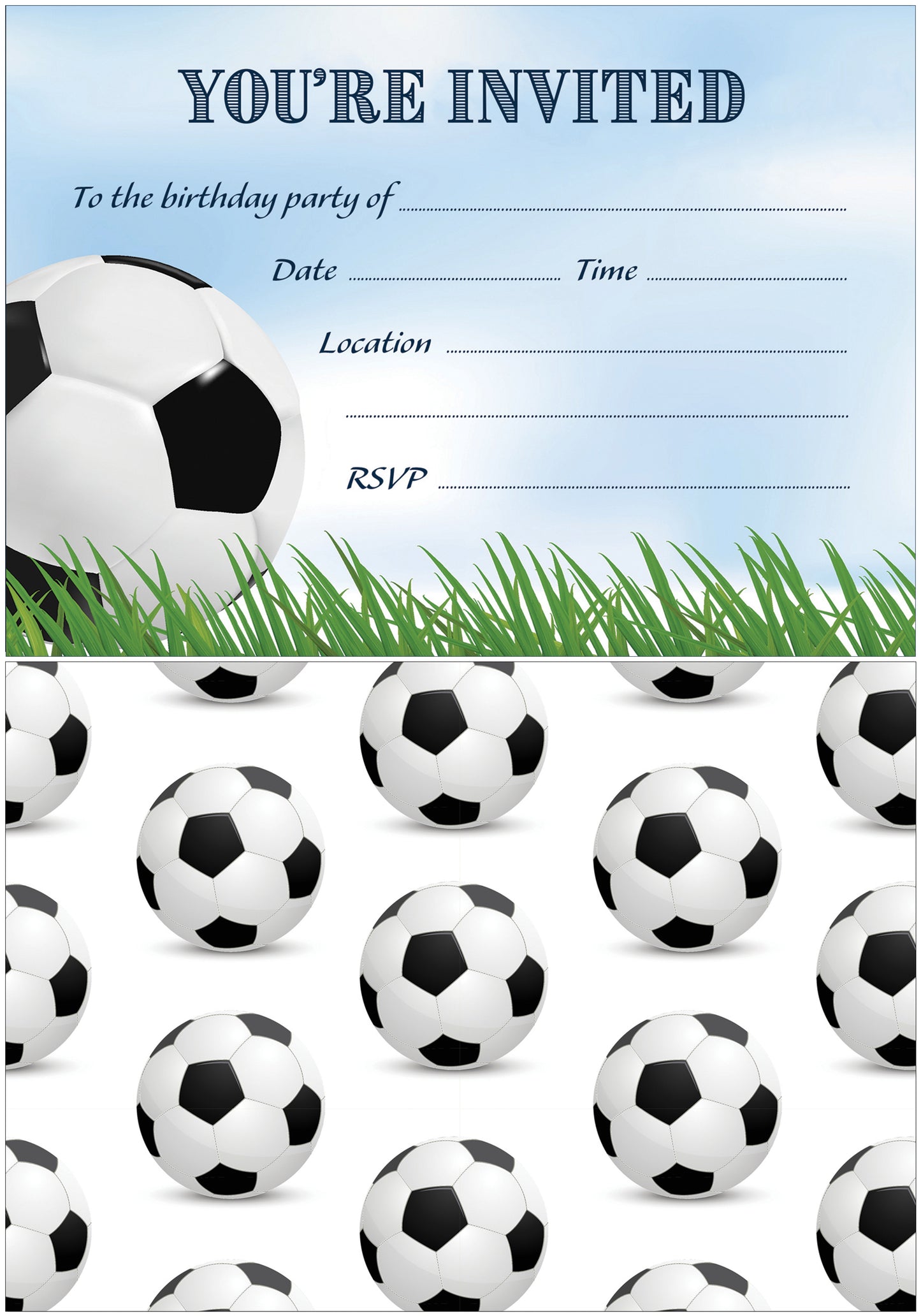 Football Birthday Party Invitations - With Matching White Envelopes - Pack Of 20