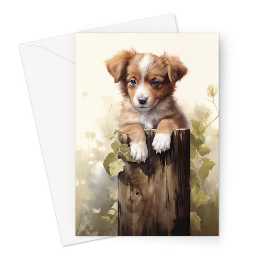 Puppy On Post Greeting Card